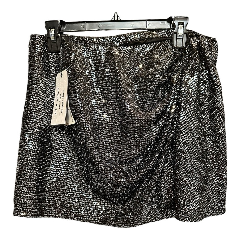 Zara Metallic Sequin Mini Skirt in Black and Silver
